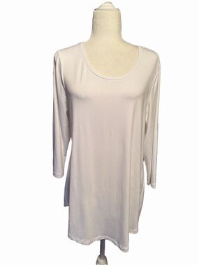 JM Collection White Scoop Neck 3/4 Sleeve Tunic Top - White